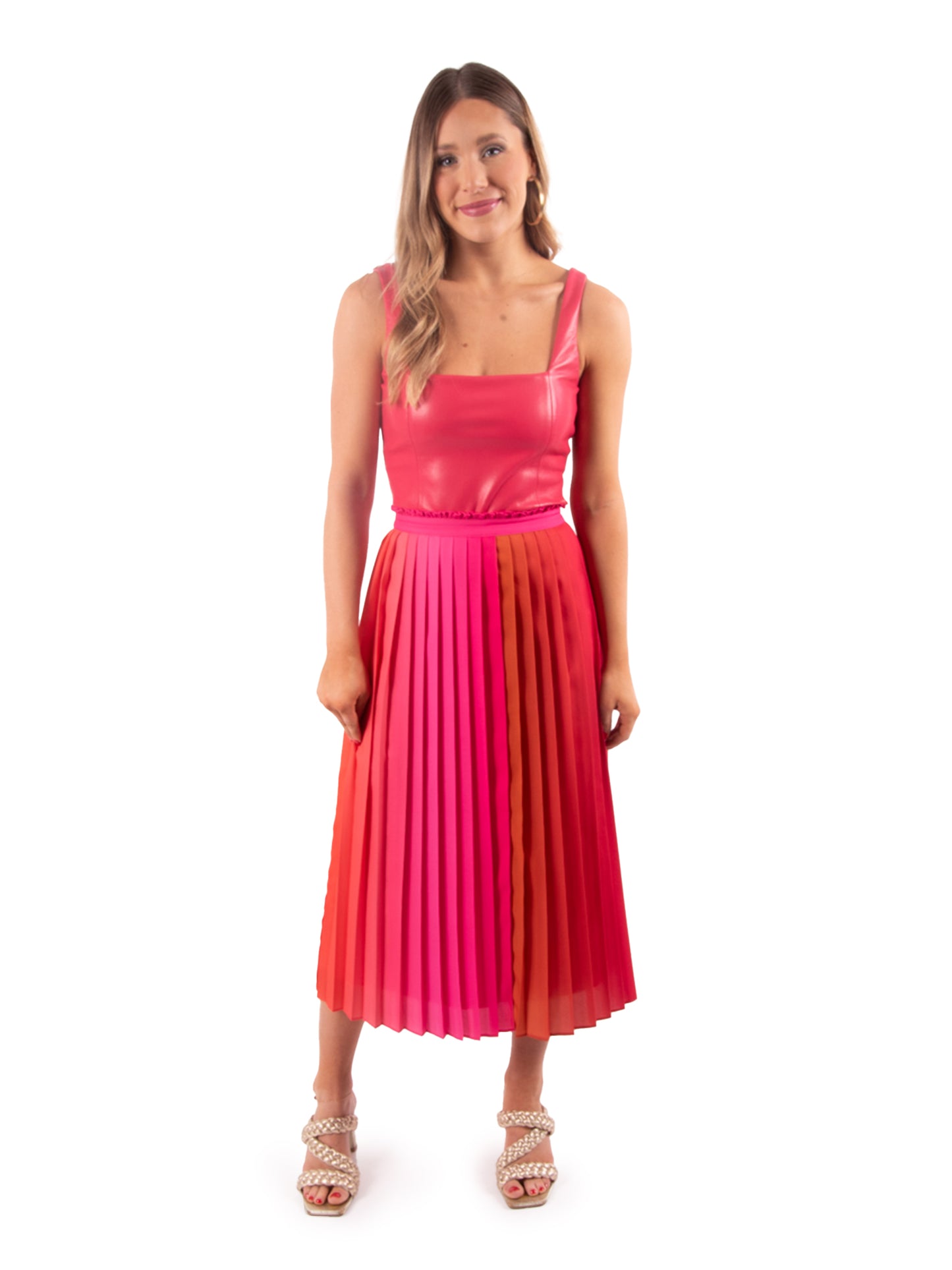 Golden Hour Ombre Pleated Midi – Radiant & Versatile Skirt