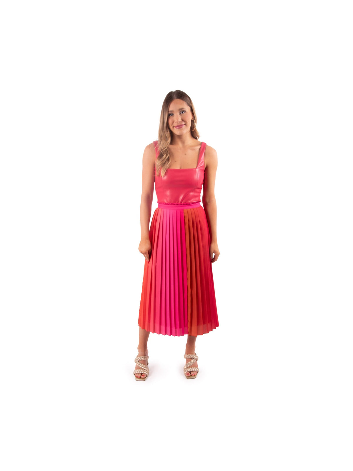 Golden Hour Ombre Pleated Midi – Radiant & Versatile Skirt