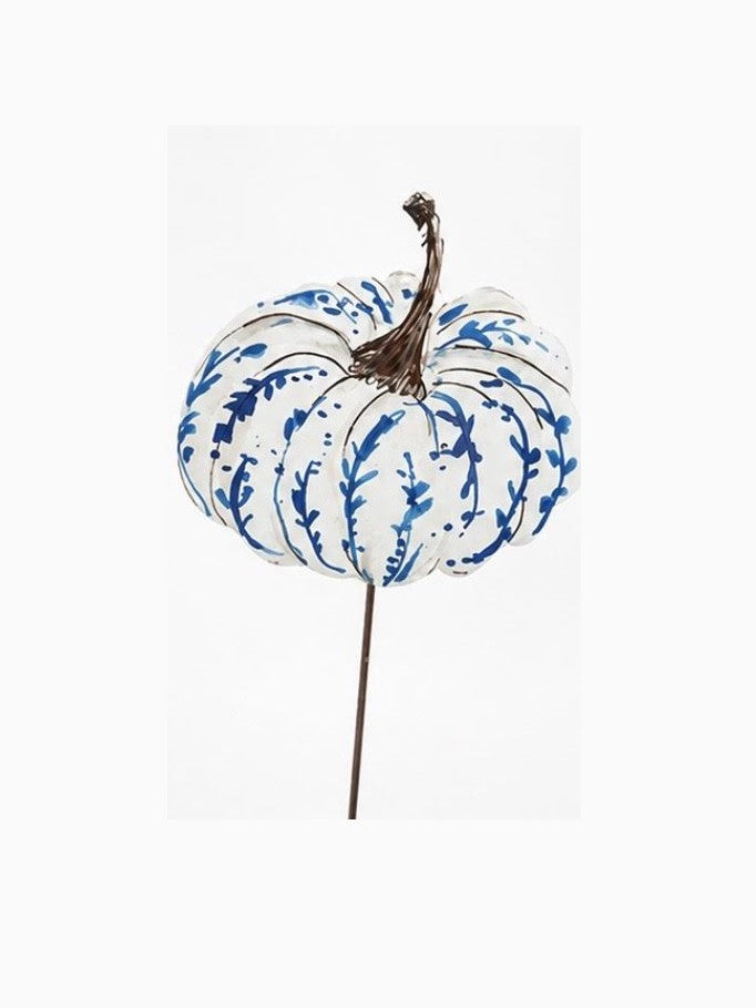 Blue and White Pumpkin Yard Stake