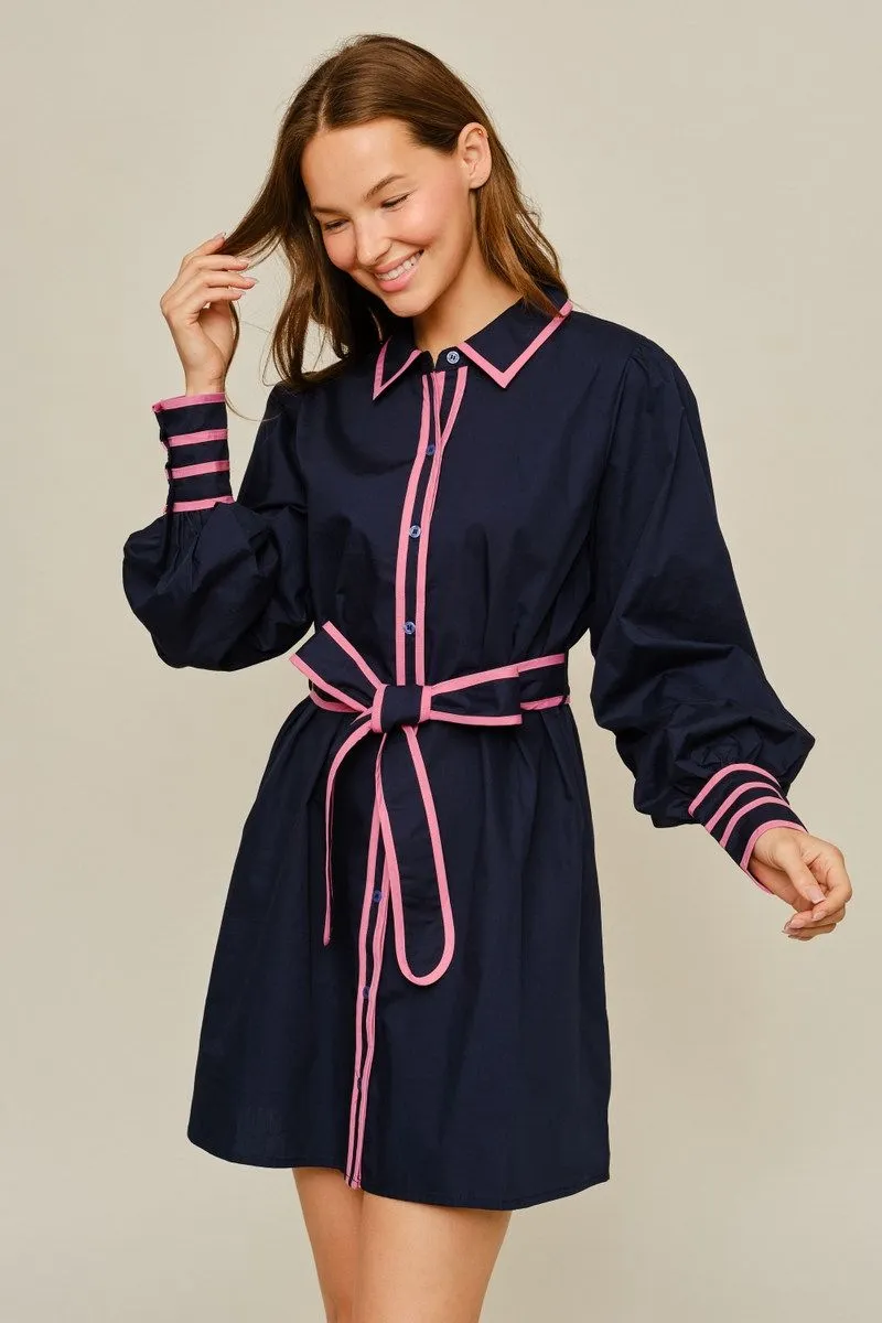 Navy Tie Front Mini Dress