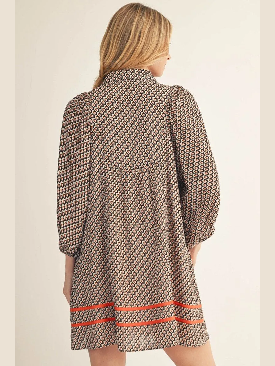 Geo Print Mini Dress - Orange