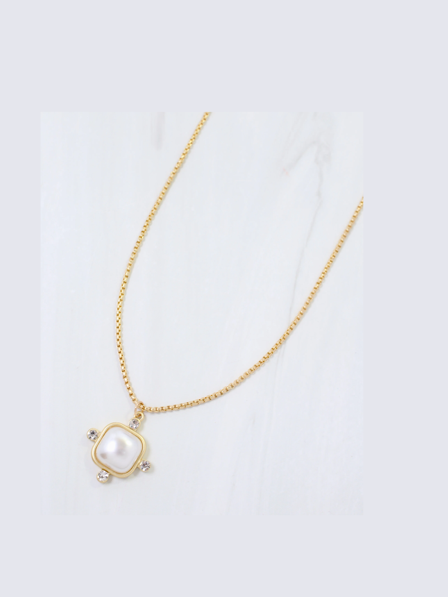 Belen Square Pearl Necklace - Gold