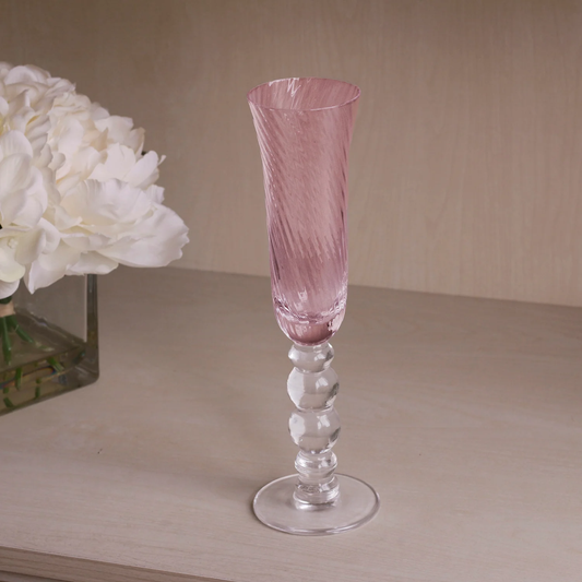 Pink French Swirl Champagne Flutes (S/4)