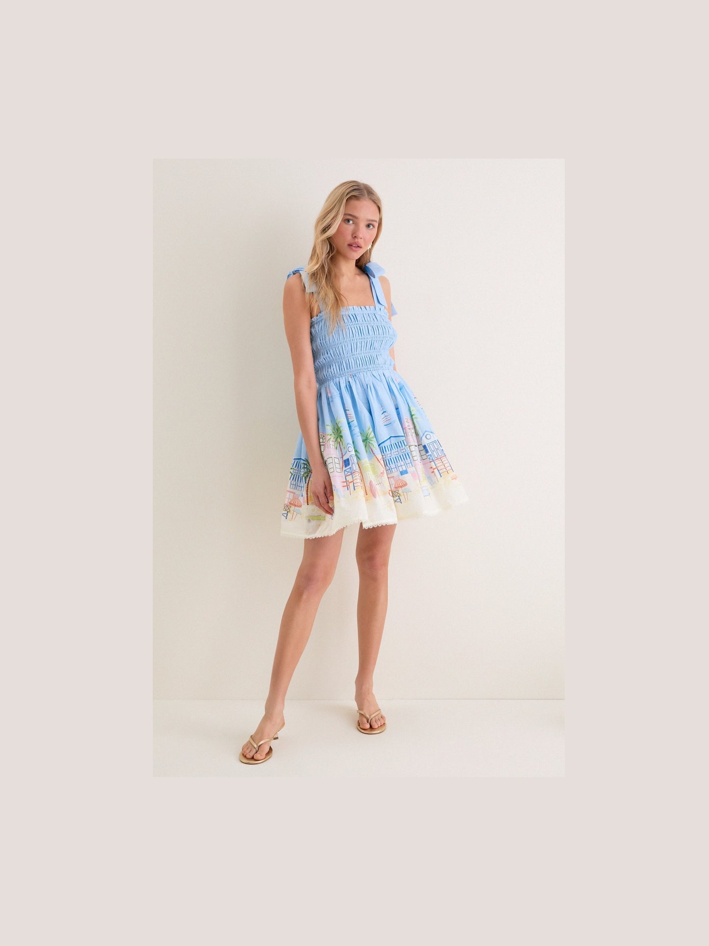 Beach Print Smocked Mini Dress