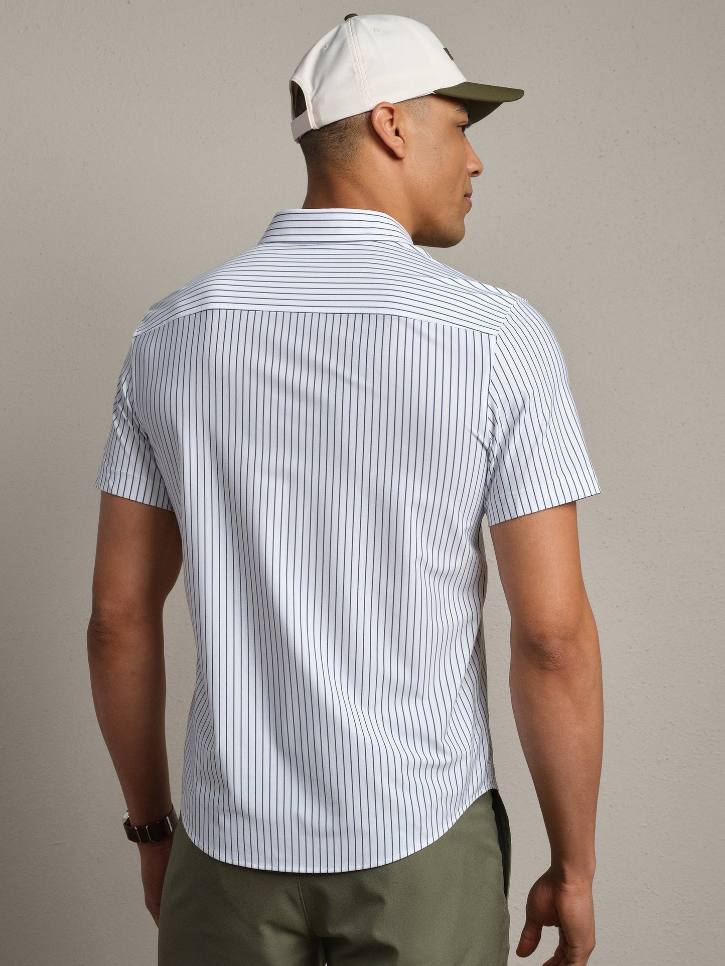 Commuter Short Sleeve Shirt - White / Navy Pinstripe