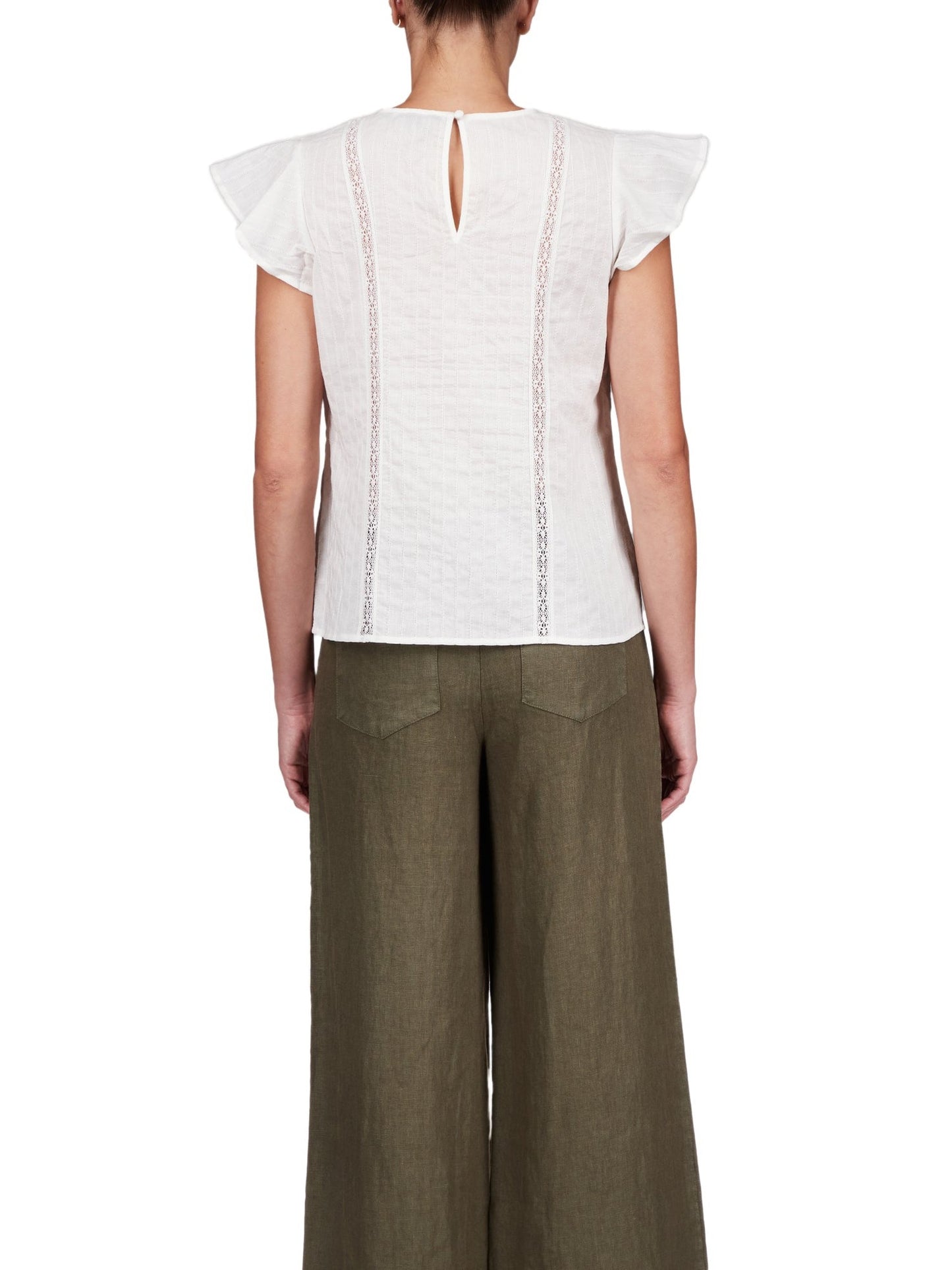 Ruffle Sleeve Shell - White