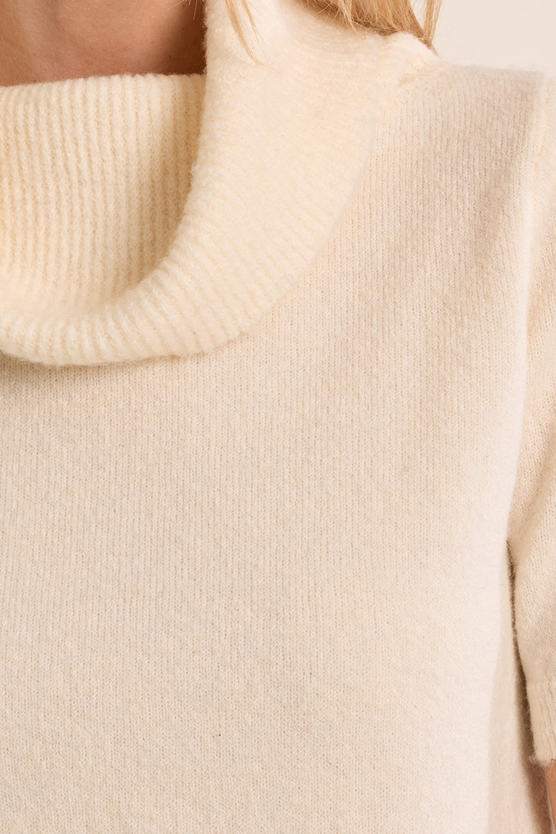 Cowl Neck Short Sleeve Sweater - Cream
