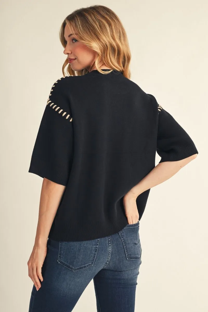 Black Top Stitch Sweater