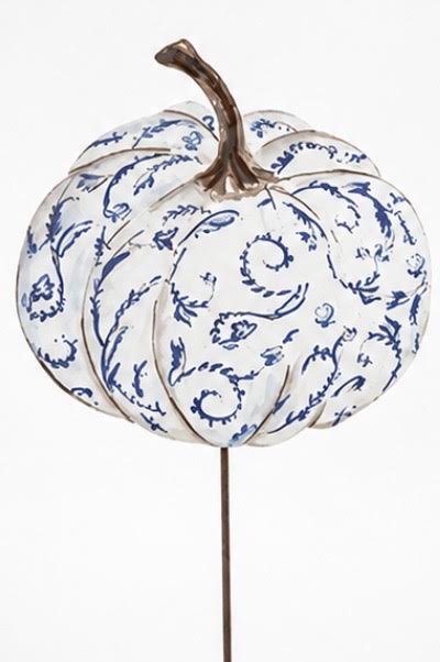 Blue Chinoiserie Pumpkin Yard Stake