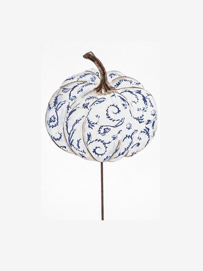 Blue Chinoiserie Pumpkin Yard Stake