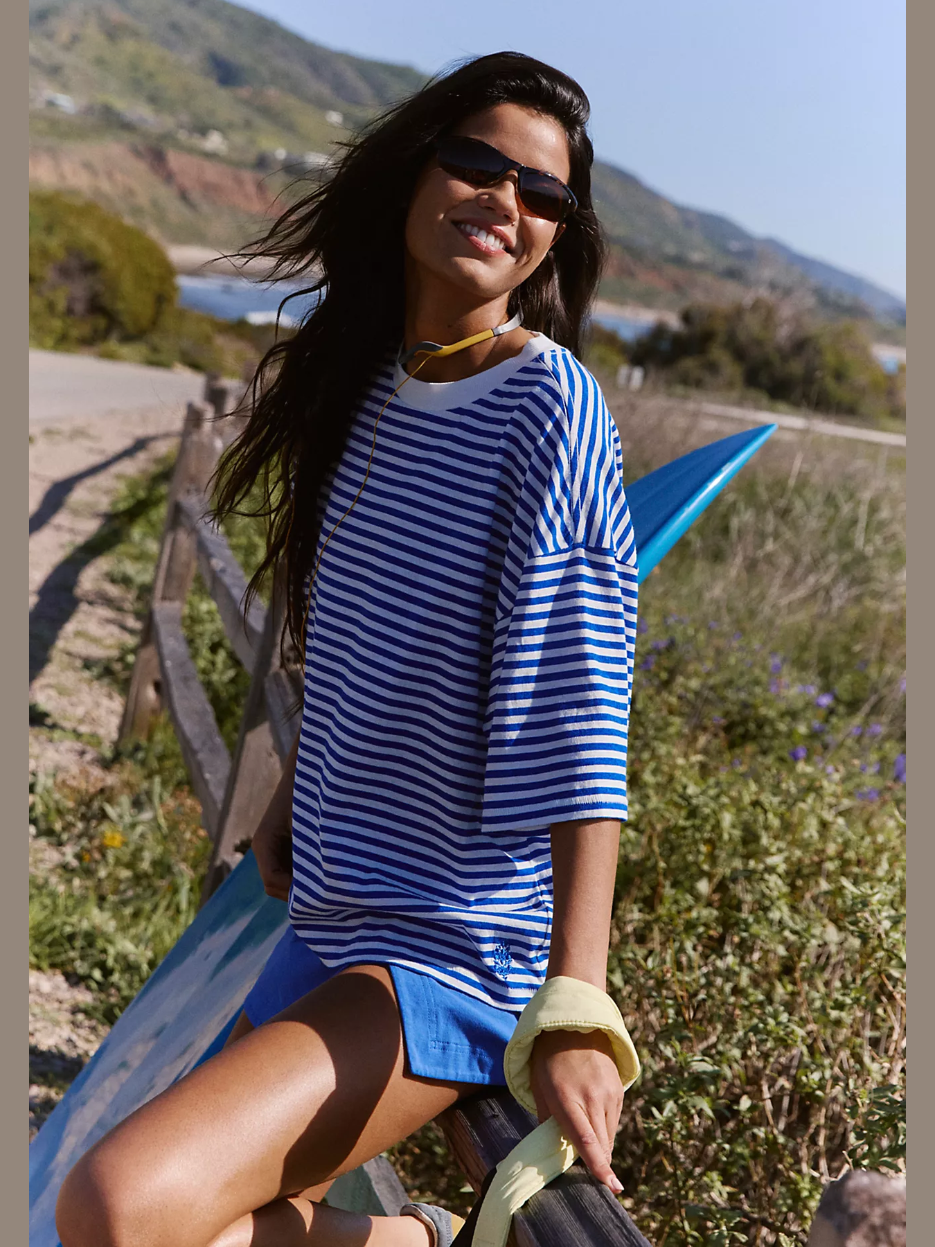 Striped Tackled Tee - Electric Cobalt
