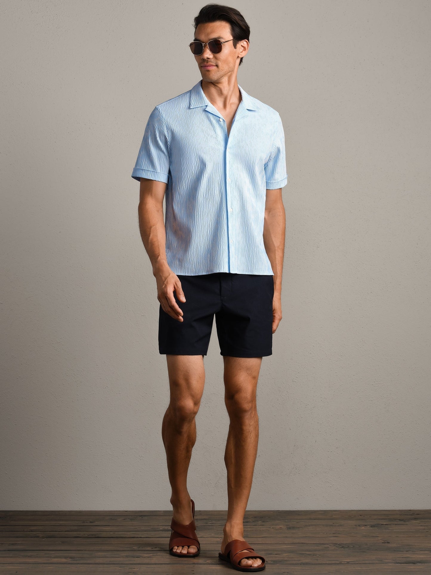 Commuter Seersucker Camp Collar Shirt - Light Blue