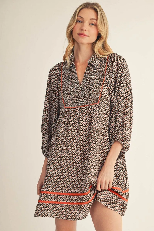 Geo Print Mini Dress - Orange