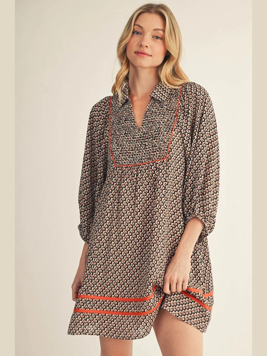 Geo Print Mini Dress - Orange