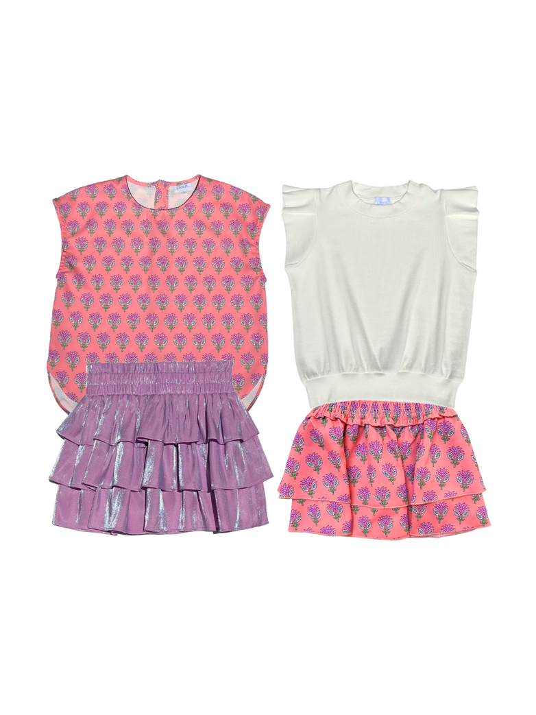 Scottie Skirt - Coral Block Print