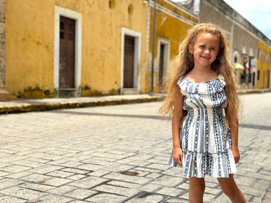 Navy Shirred Waist Dress
