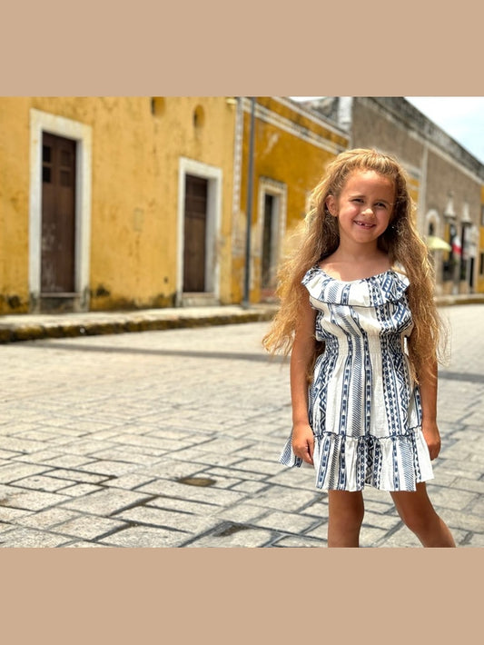 Navy Shirred Waist Dress