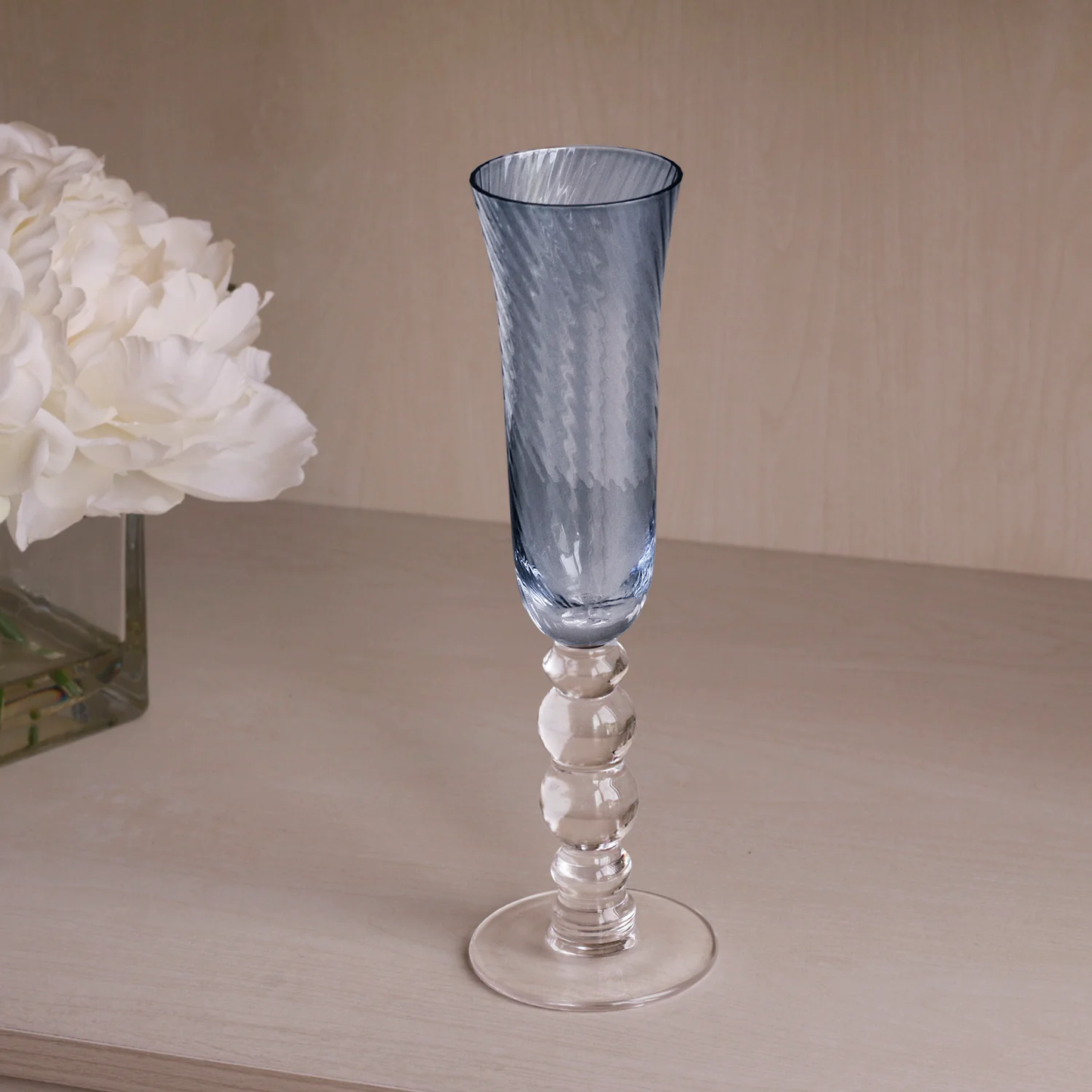 Blue French Swirl Champagne Flutes (S/4)