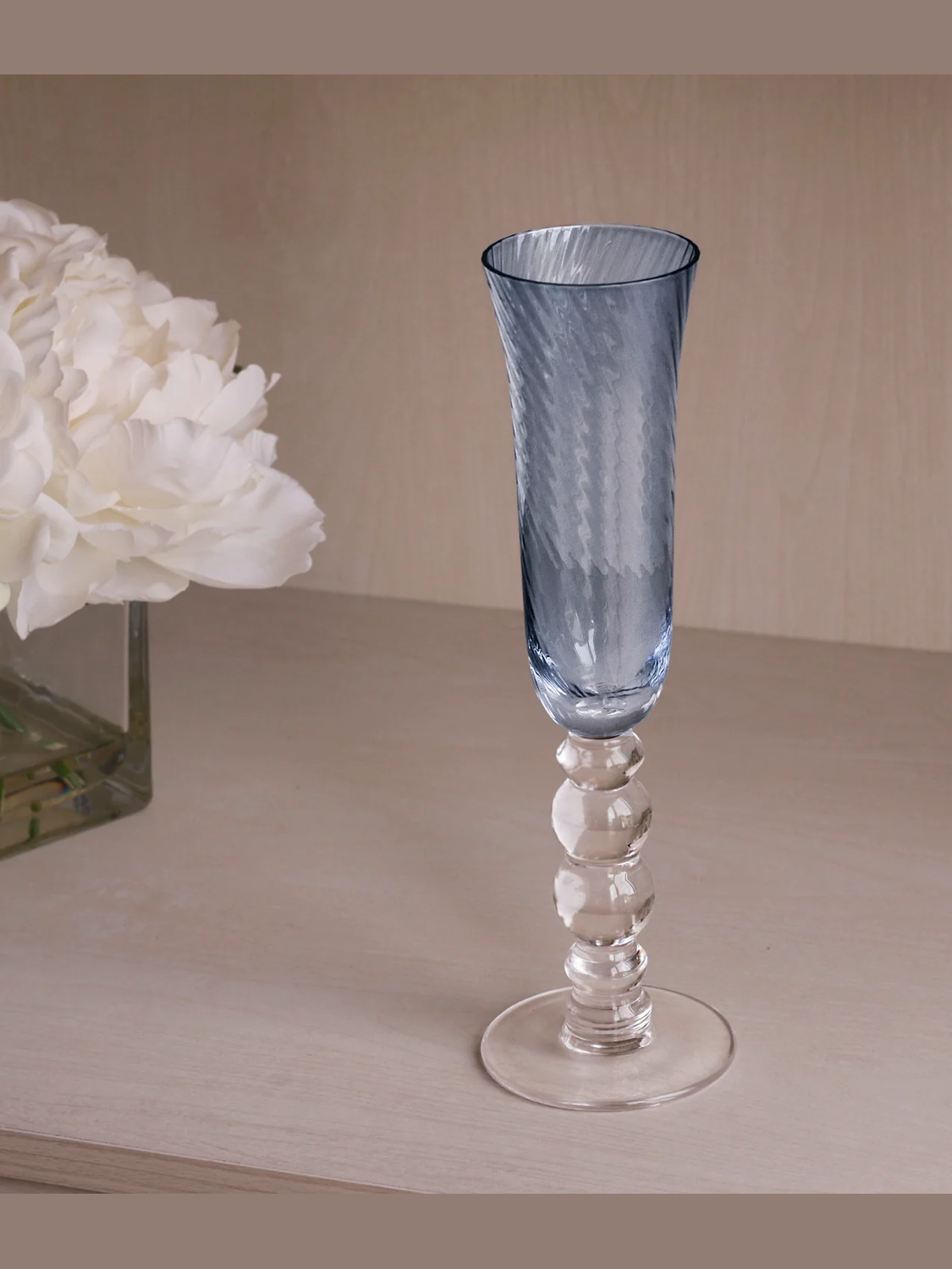 Blue French Swirl Champagne Flutes (S/4)