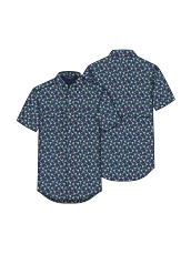 Men's navy blue UPF fishing shirt with geometric pattern and classic collar