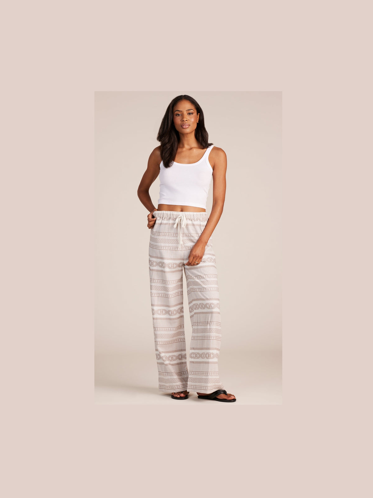 White/Tan Tie Waist Pants