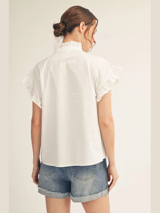 Ruffle Sleeve Button Up Blouse - White