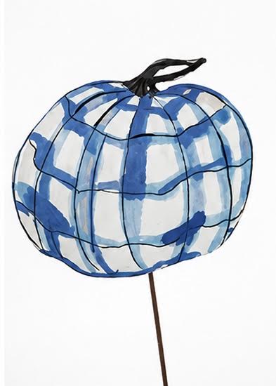 Blue Plaid Pumpkin Yard Stake