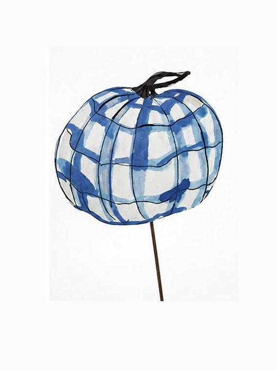 Blue Plaid Pumpkin Yard Stake