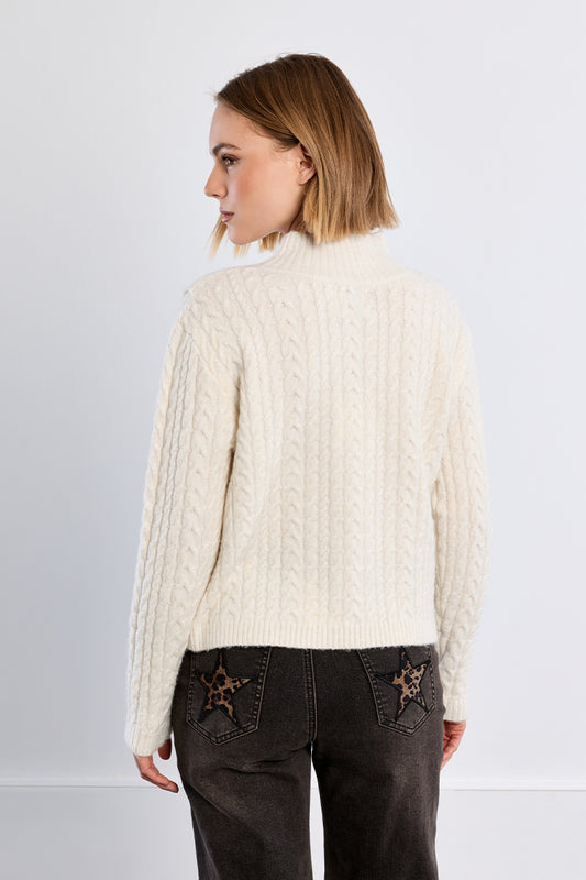 Crossover Cable Knit Sweater - White