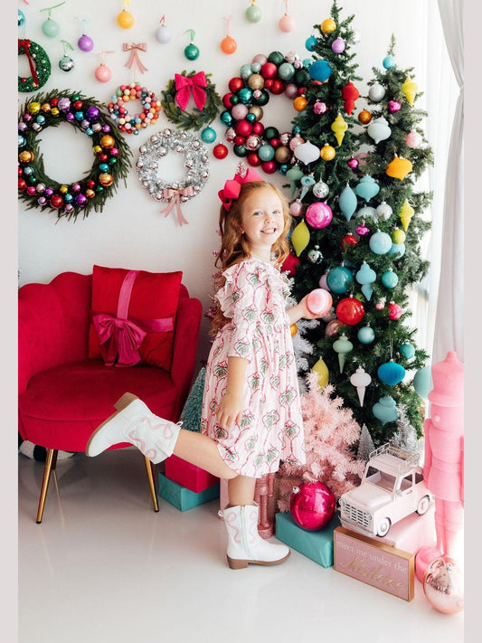 3/4 Sleeve Ruffle Twirl Dress - Merry Mistletoe