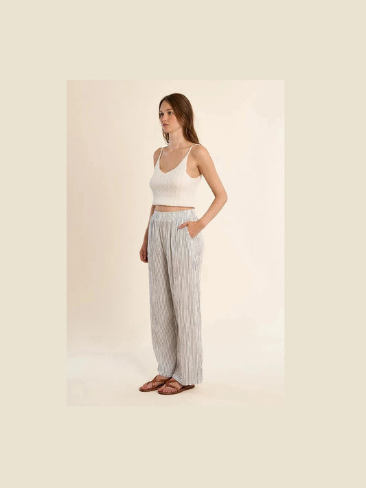 White and Navy Pinstripe Pants