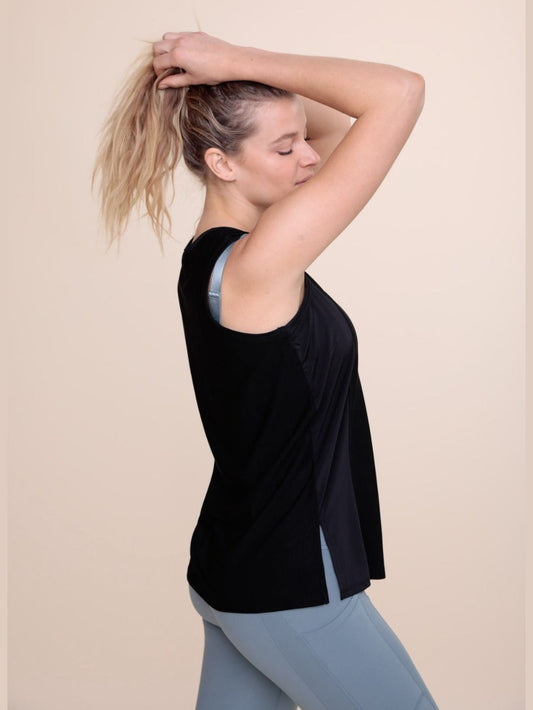 Contrast Mesh Tank Top with Slits