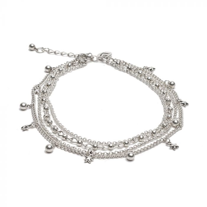 4 Chain Stars/Spheres Anklet - Silver Plated Elegance