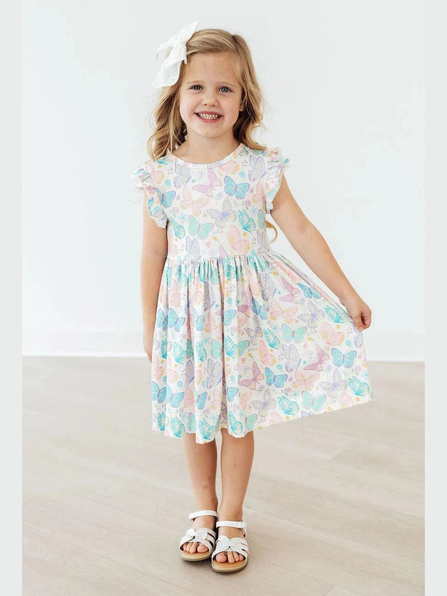 Fluttering Butterflies Flutter Sleeve Twirl Dress