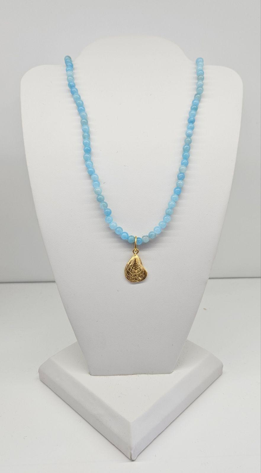 Alys Oyster Necklace - Aqua Agate & Oyster Pendant