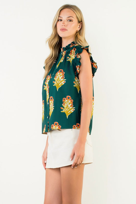 Flutter Sleeve Floral Detail Top