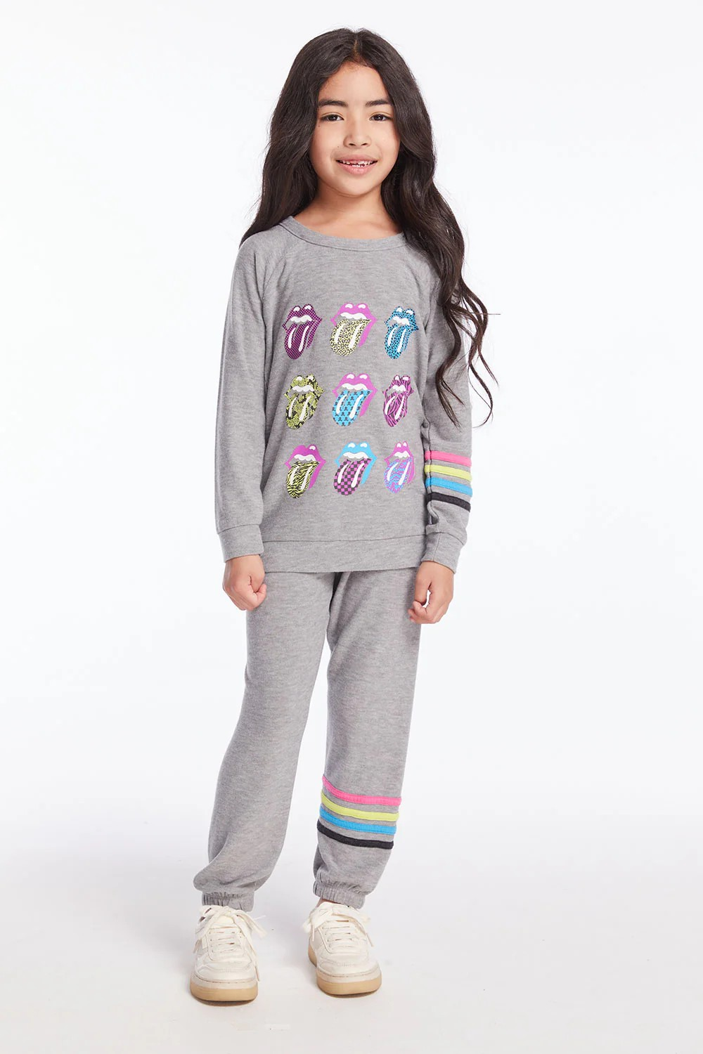 Girls Heather Grey No Side Seam Jogger with multicolored Strapping