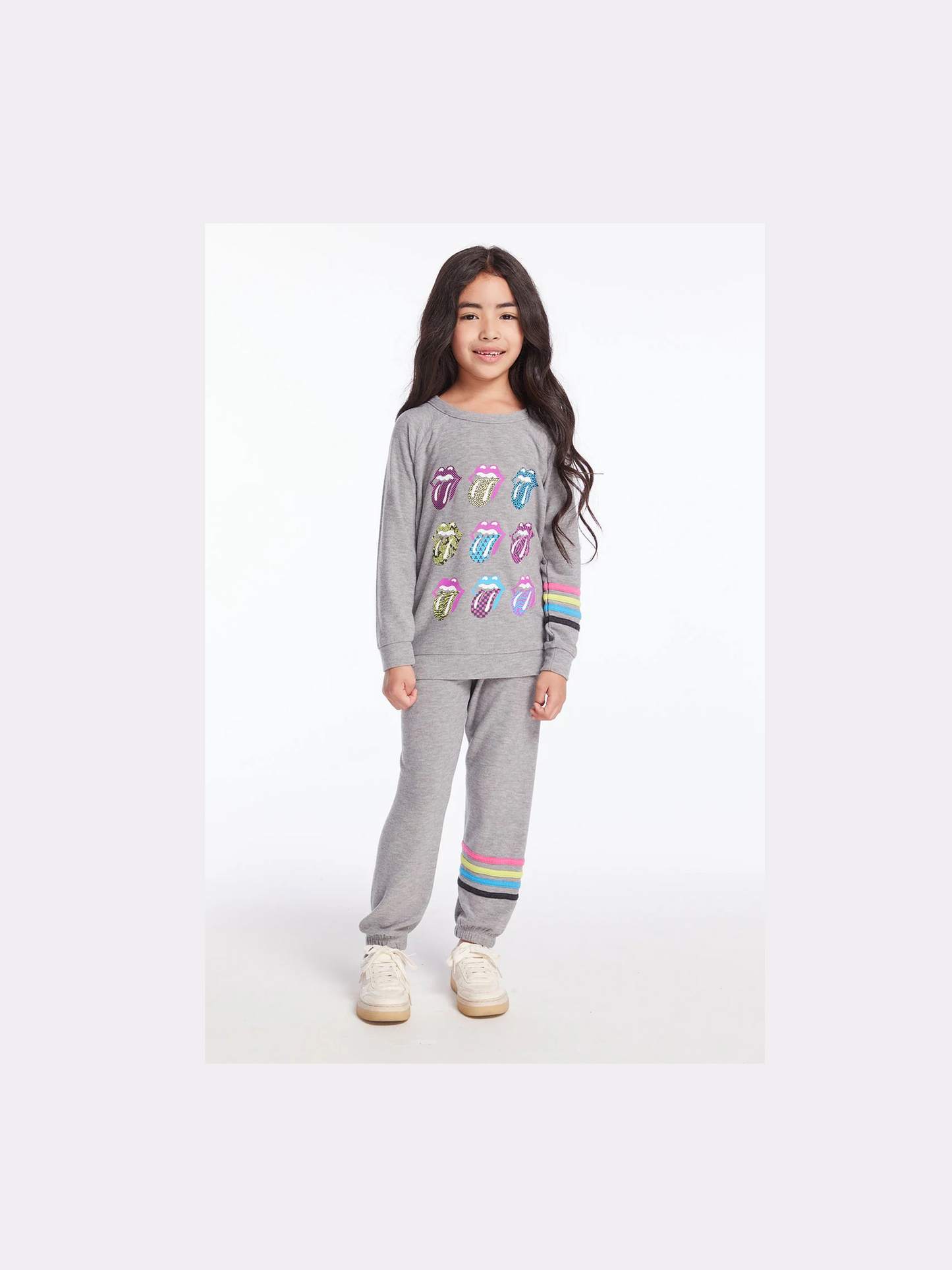 Girls Heather Grey No Side Seam Jogger with multicolored Strapping