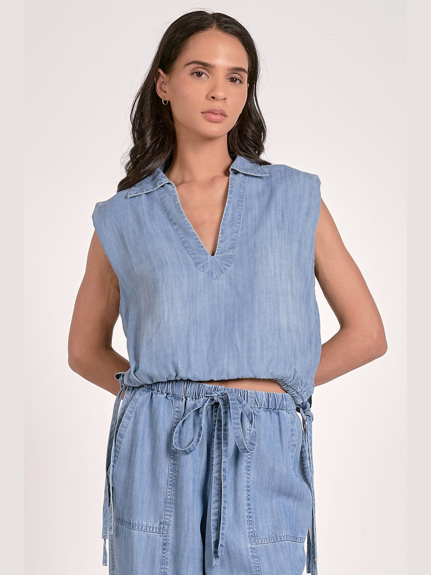 Denim V-Neck Top
