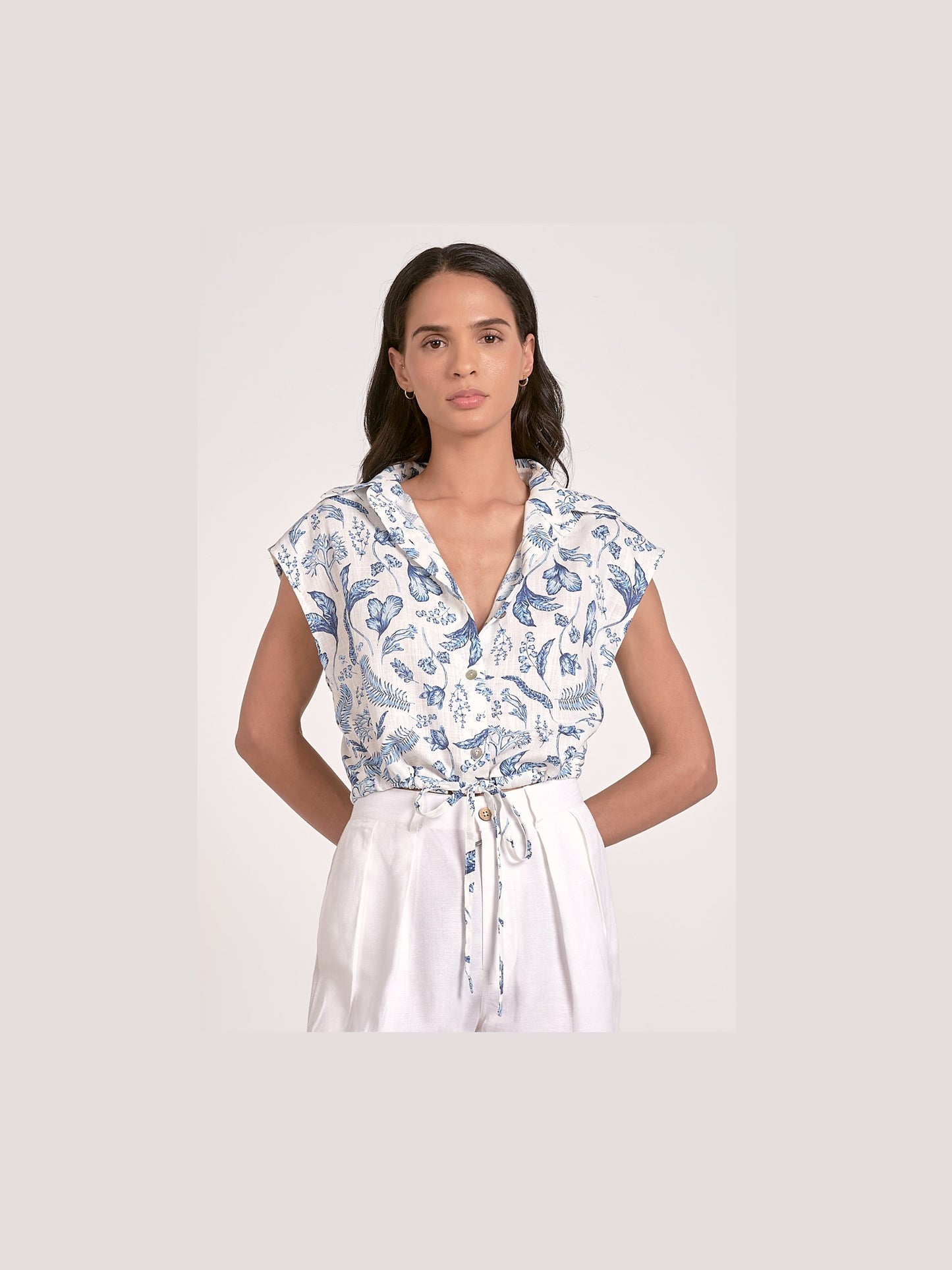 Blue Porcelain V-Neck Top