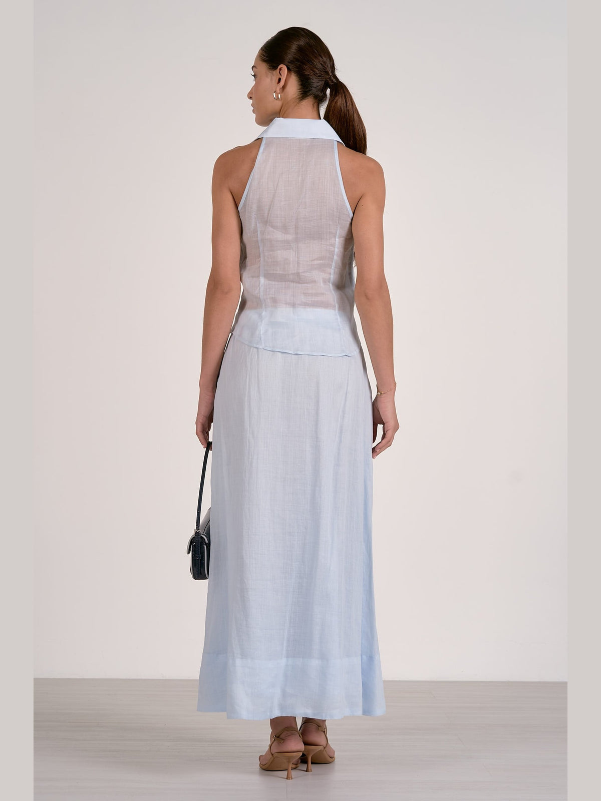 Linen Collared Tie Top - Light Blue