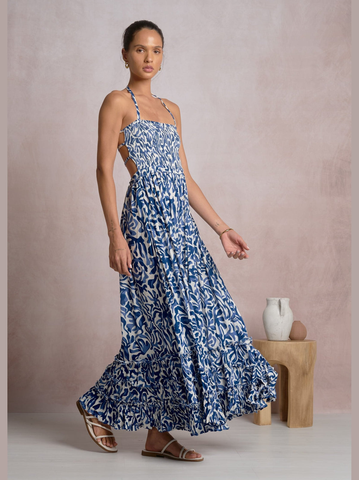 Maxi Printed Dress - Blue Coralina