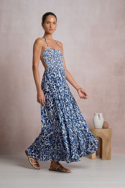 Maxi Printed Dress - Blue Coralina