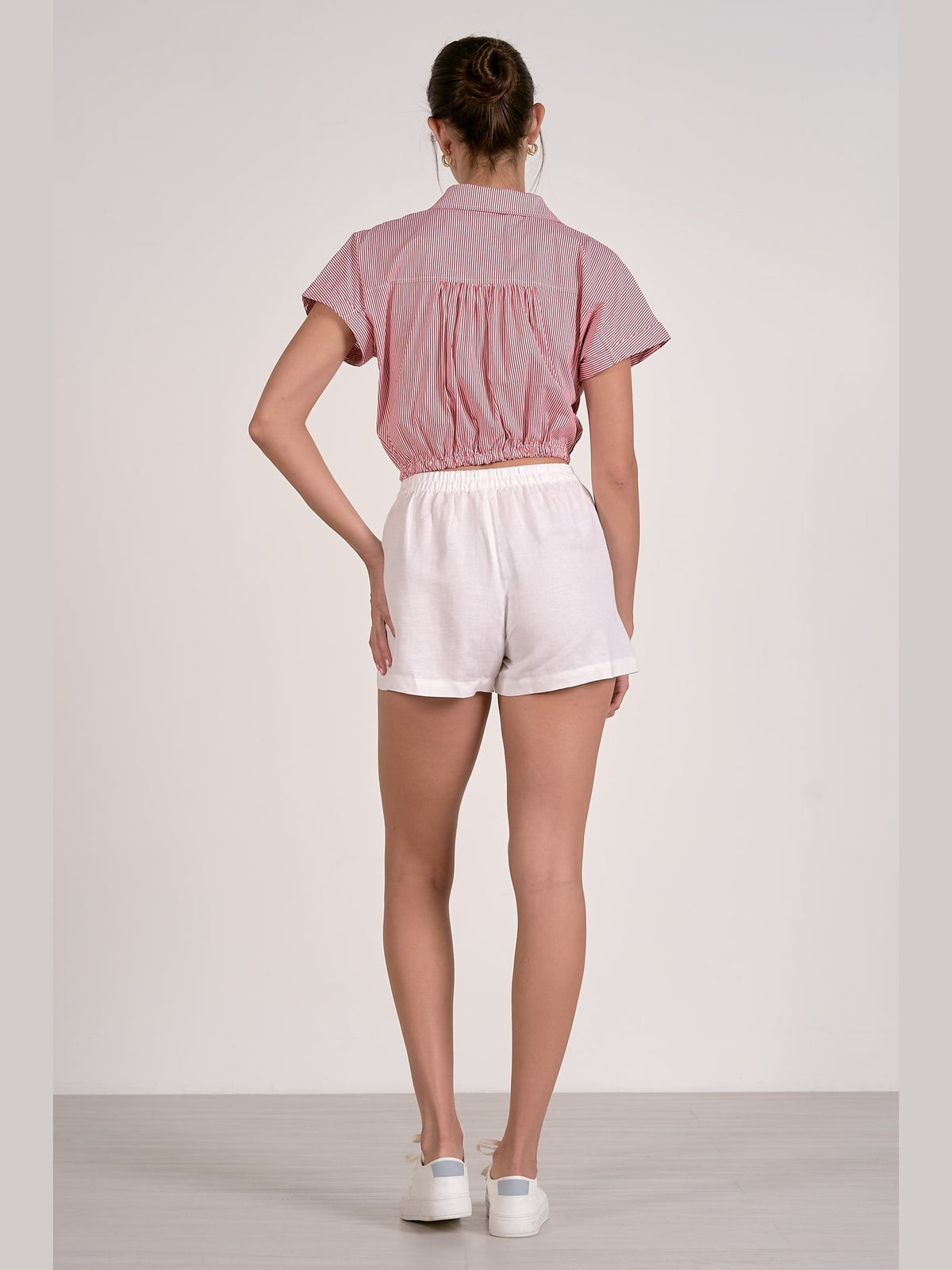 Striped Collared Tie Top - Red
