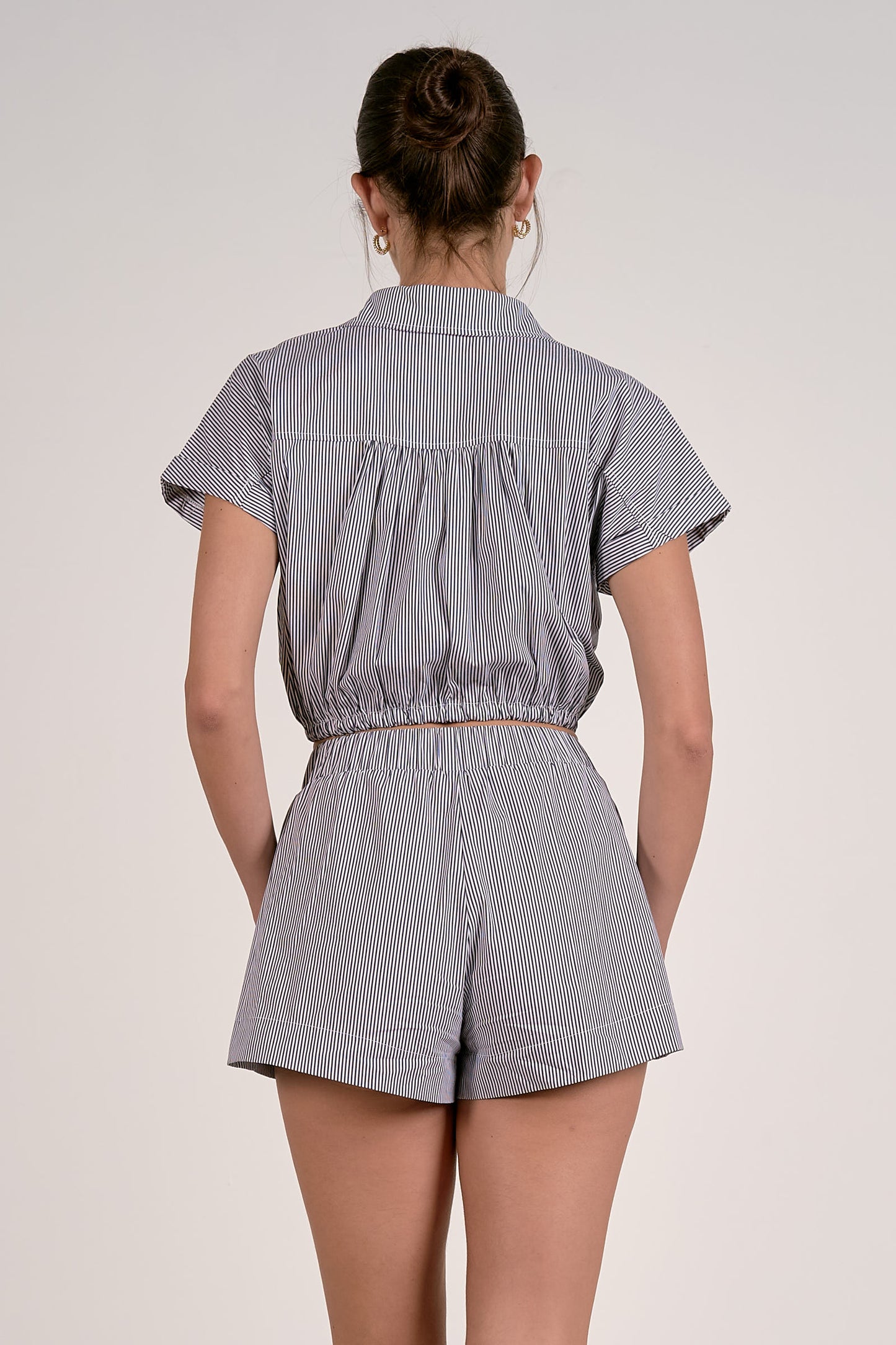 Striped Collared Tie Top - Dark Navy