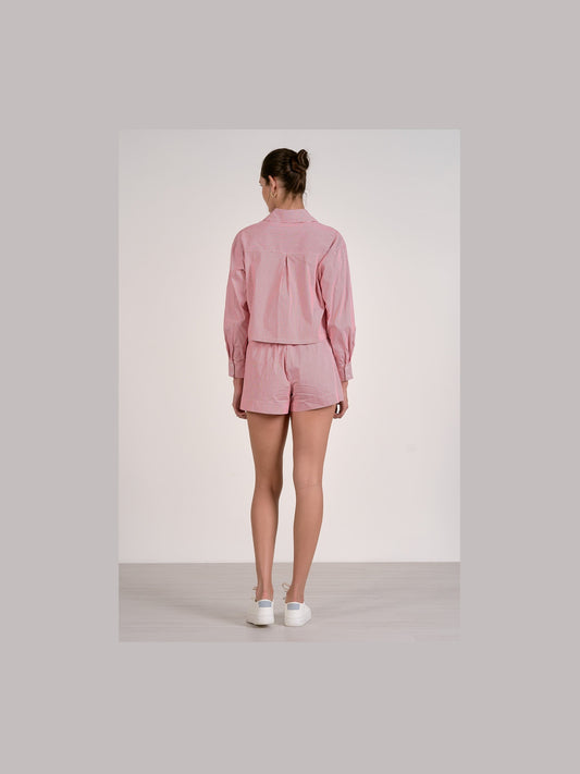 Striped Linen Shorts - Red