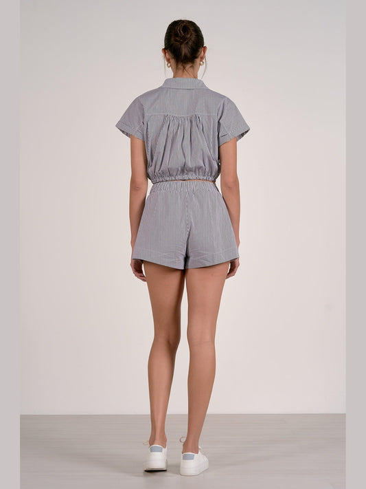 Striped Linen Shorts - Dark Navy