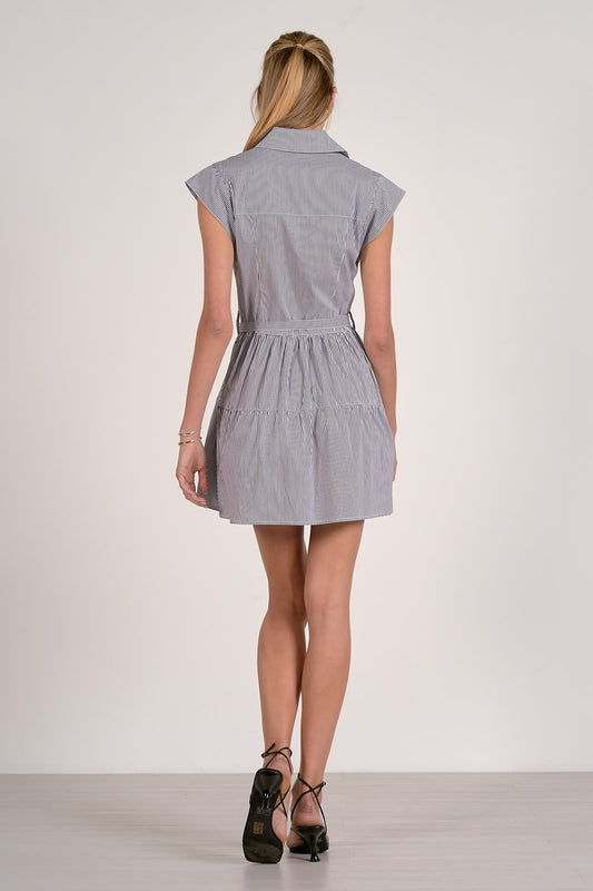 Striped Collared Mini Dress - Dark Navy