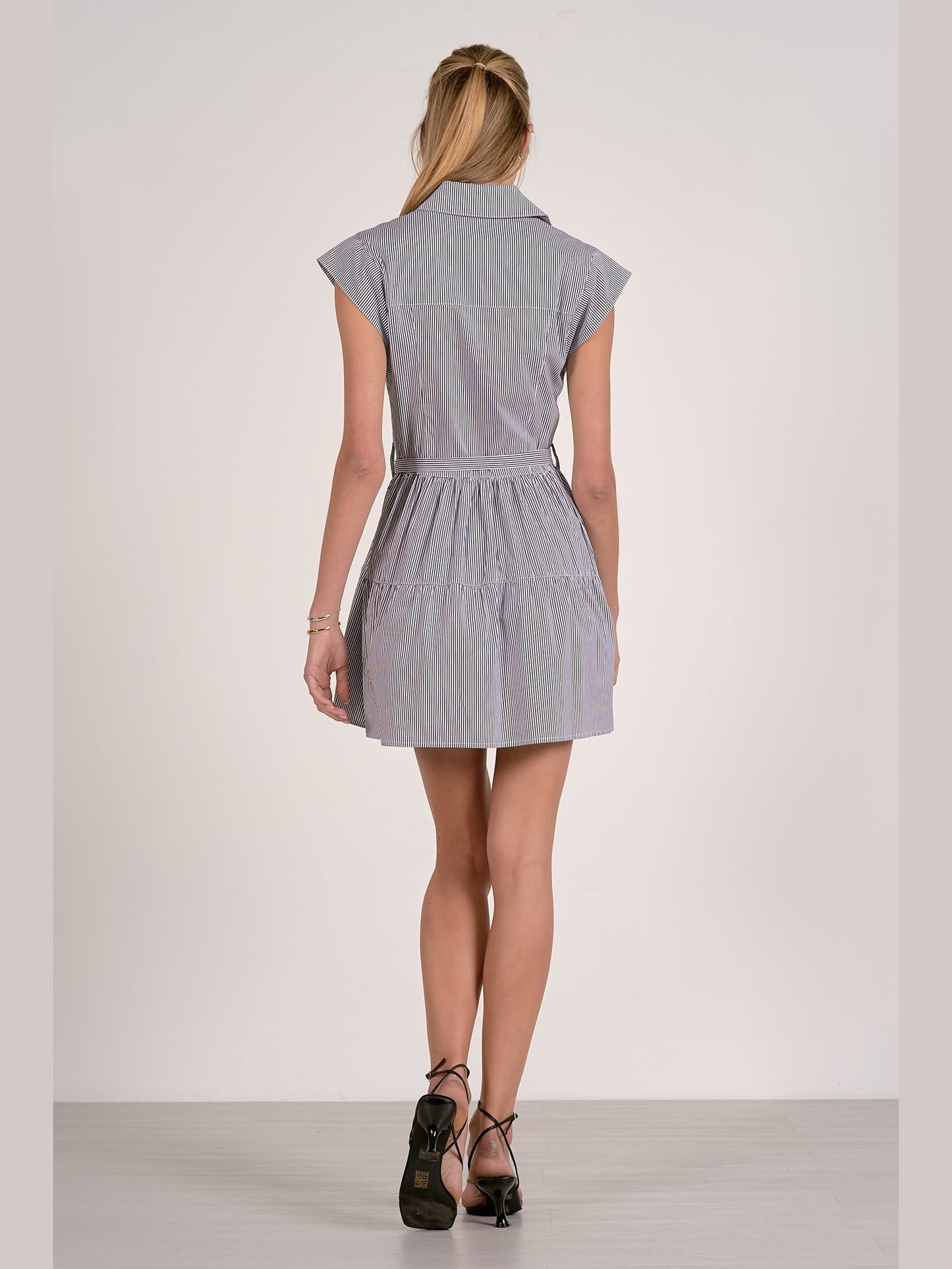Striped Collared Mini Dress - Dark Navy