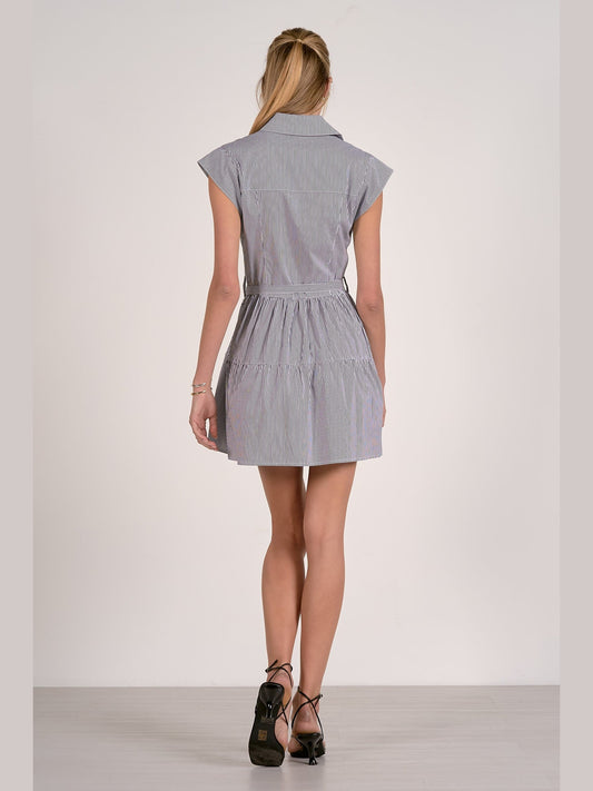 Striped Collared Mini Dress - Dark Navy